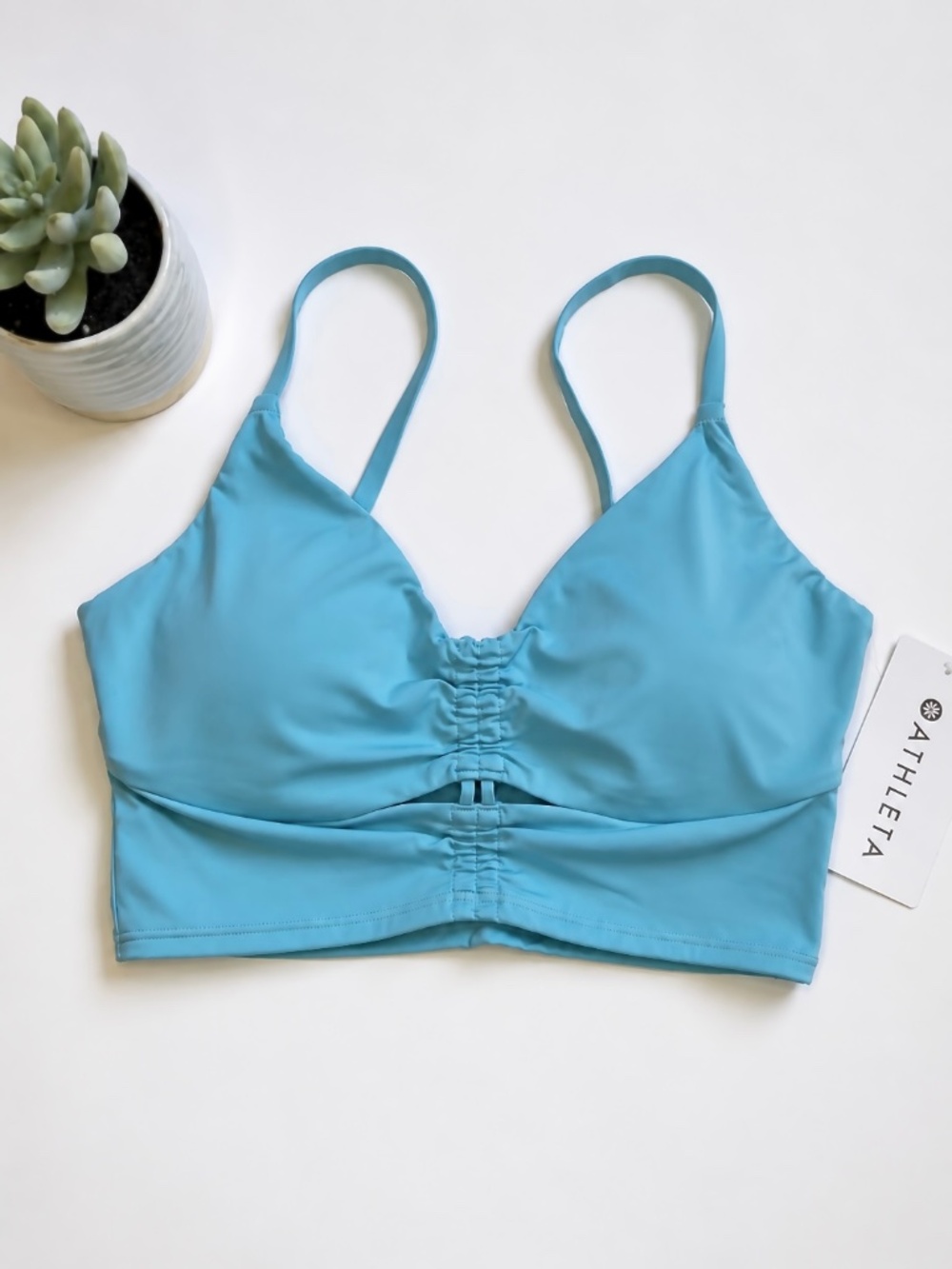Athleta Villa Bra Cup Bikini Top Ruched Waterloo Blue, NWT